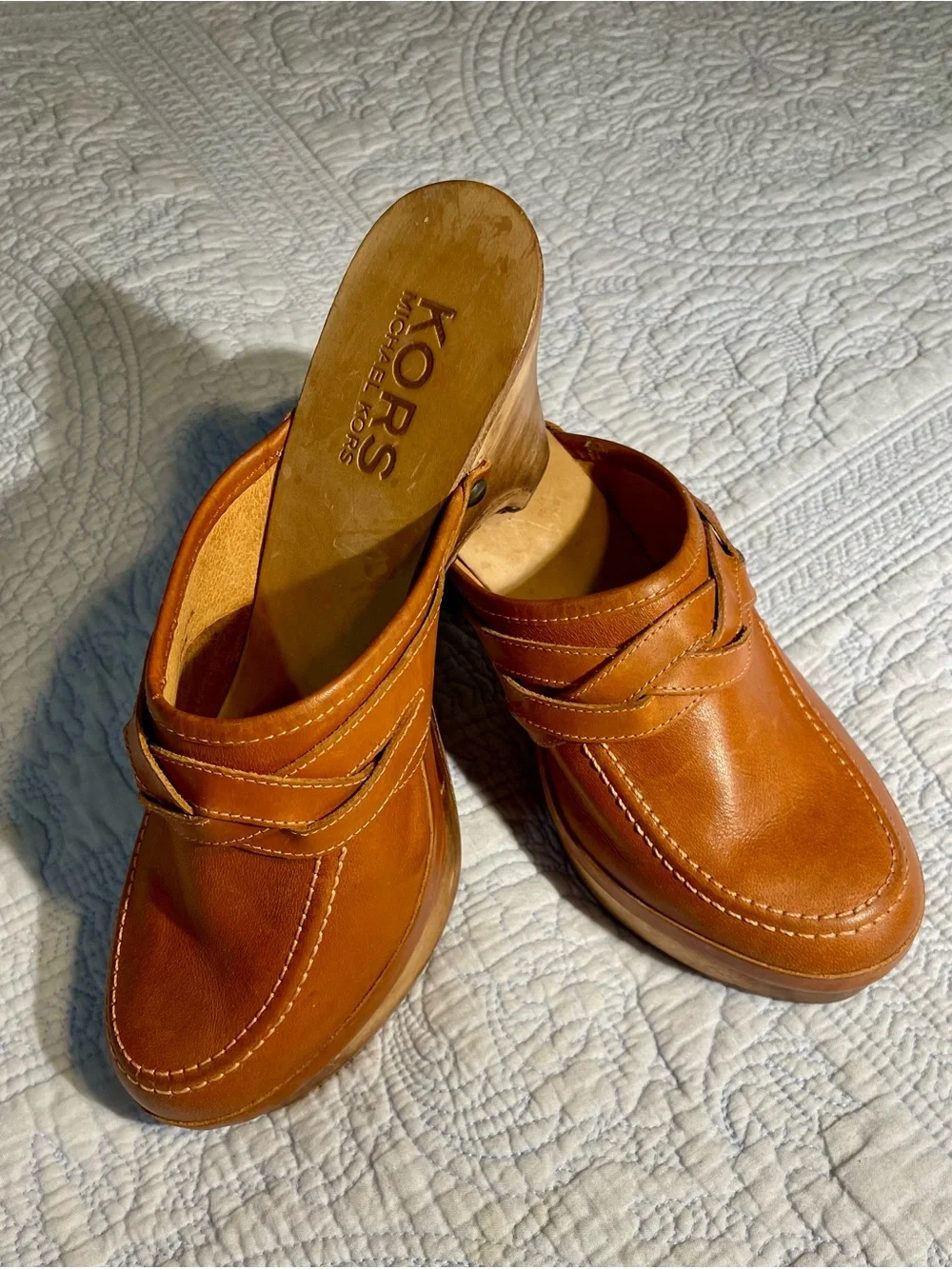Michael Kors Cognac Leather Slip-On Clog Mules